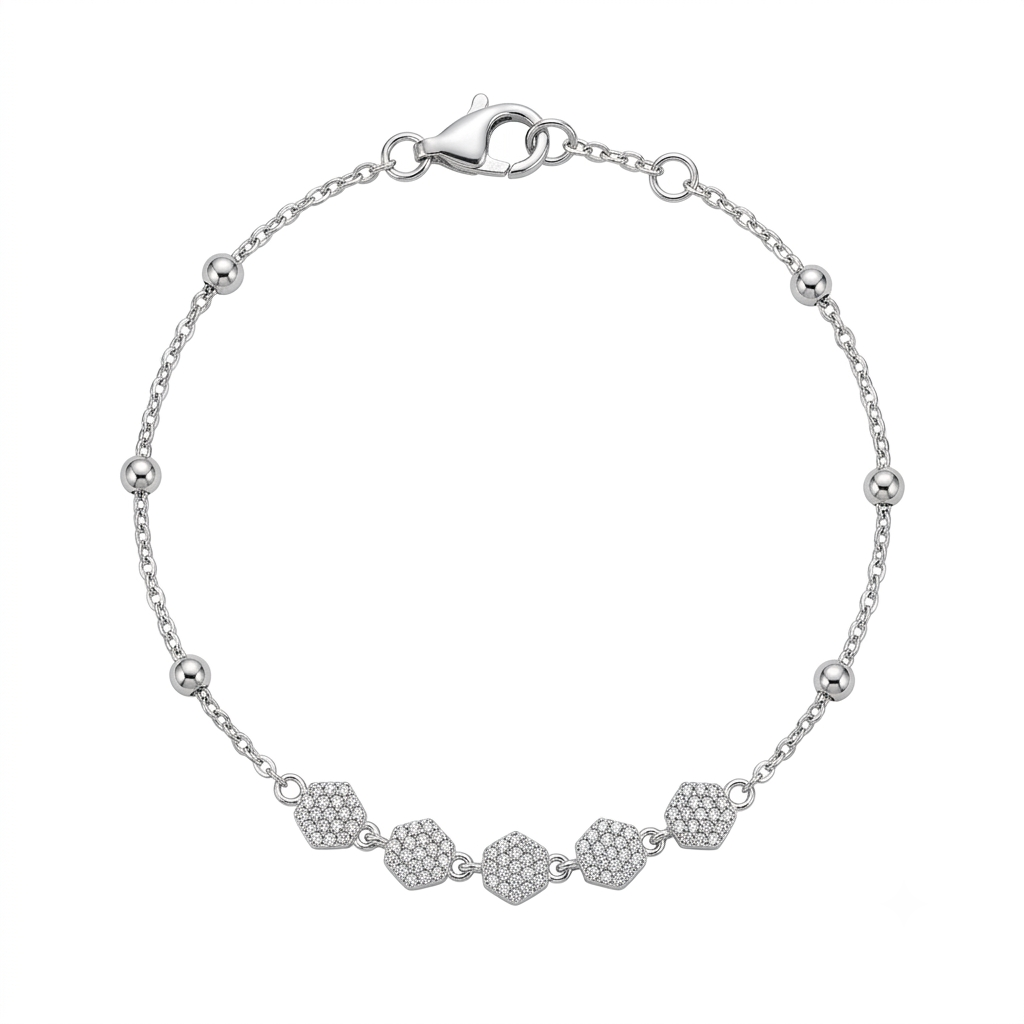 Hexagon Bead Silver Bracelet