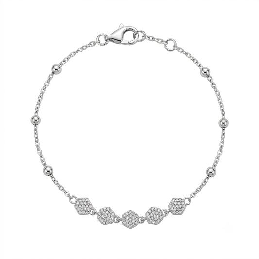 Hexagon Bead Silver Bracelet