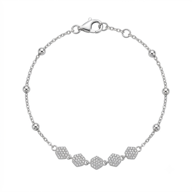 Hexagon Bead Silver Bracelet