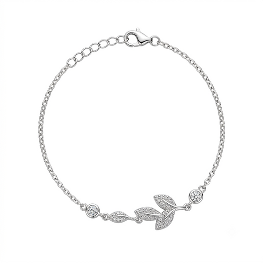 Leaf Sprig Silver Bracelet