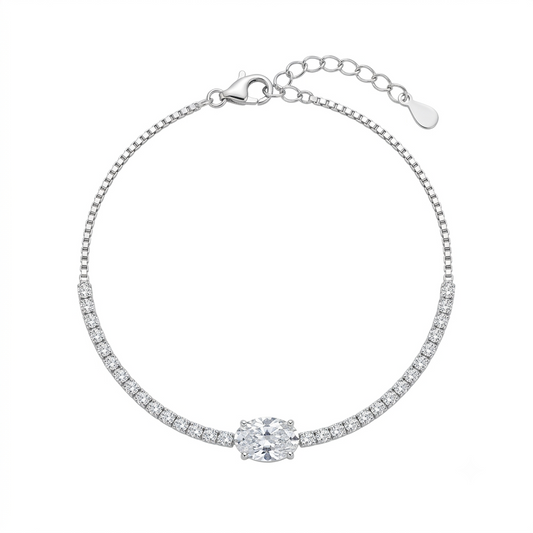 Oval Solitaire Tennis Silver Bracelet