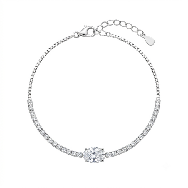 Oval Solitaire Tennis Silver Bracelet