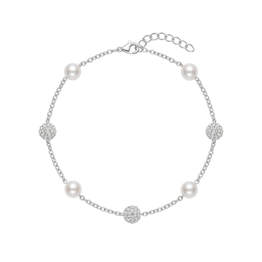 Pearl Sparkle Ball Silver Bracelet
