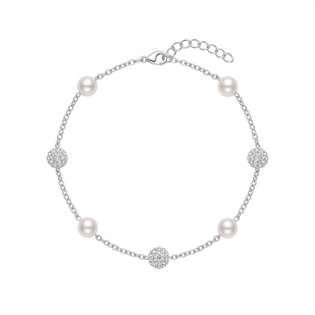 Pearl Sparkle Ball Silver Bracelet