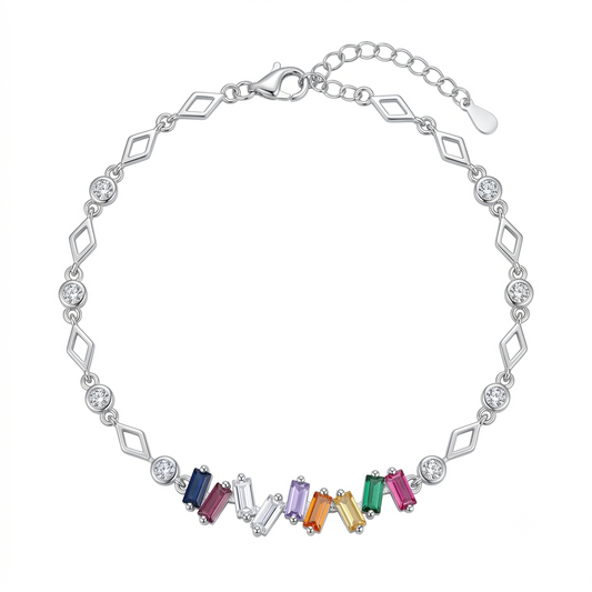 Rainbow Baguette Silver Bracelet