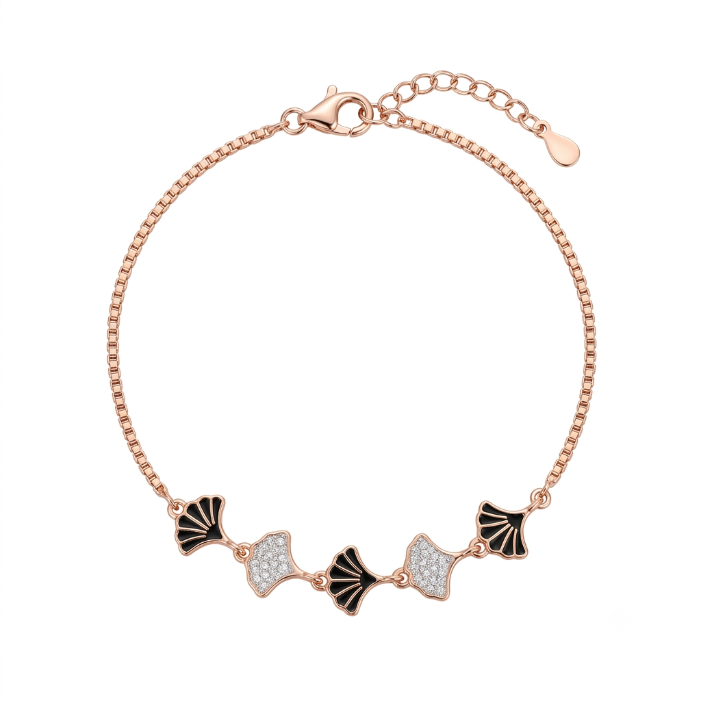 Rose Gold Ginkgo Silver Bracelet