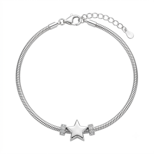 Star Charm Snake Silver Bracelet