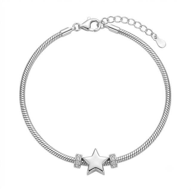 Star Charm Snake Silver Bracelet