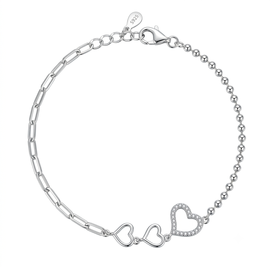 Heart Link Silver Bracelet