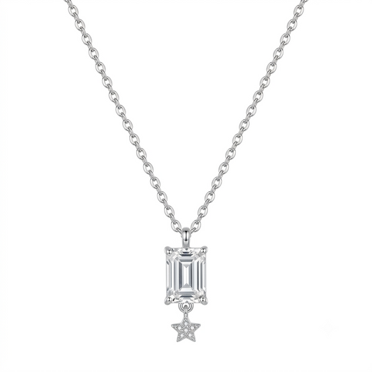 Emerald Cut Star Silver Necklace