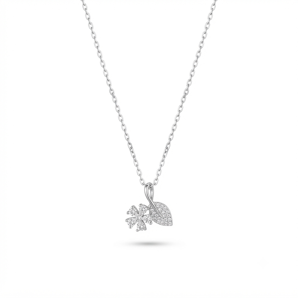 Flower Leaf Silver Necklace