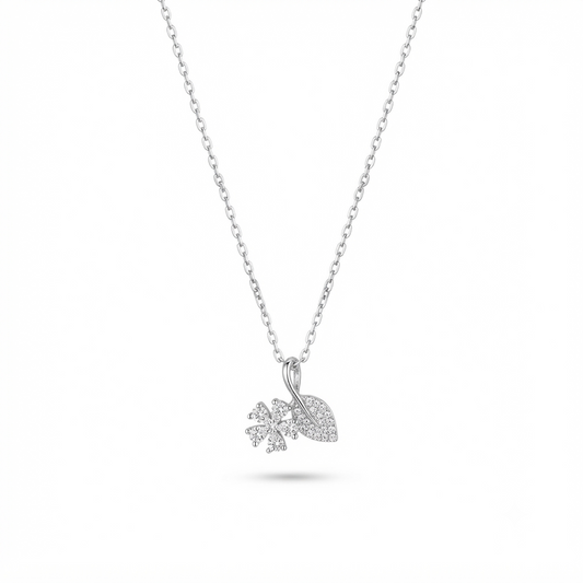 Flower Leaf Silver Necklace