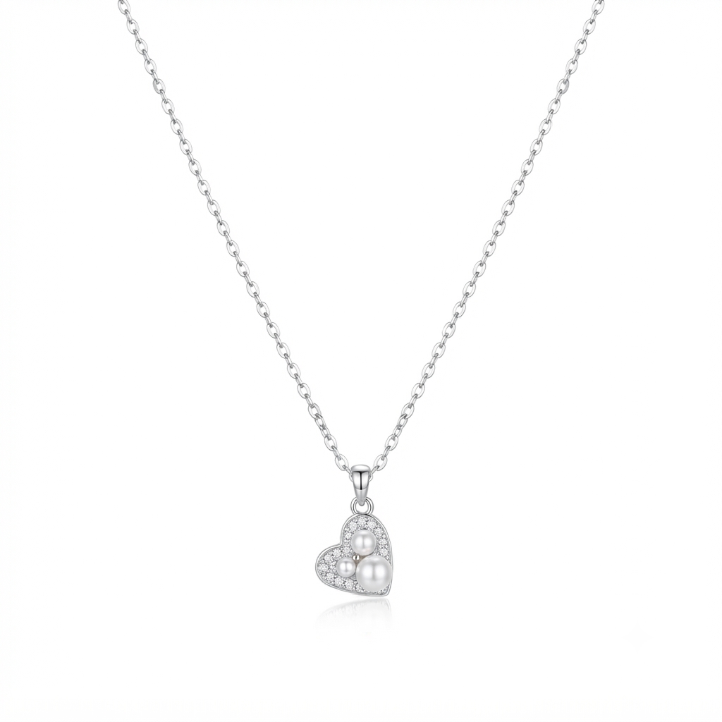 Pearl Heart Silver Necklace