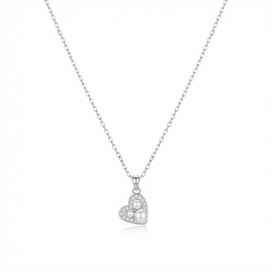 Pearl Heart Silver Necklace