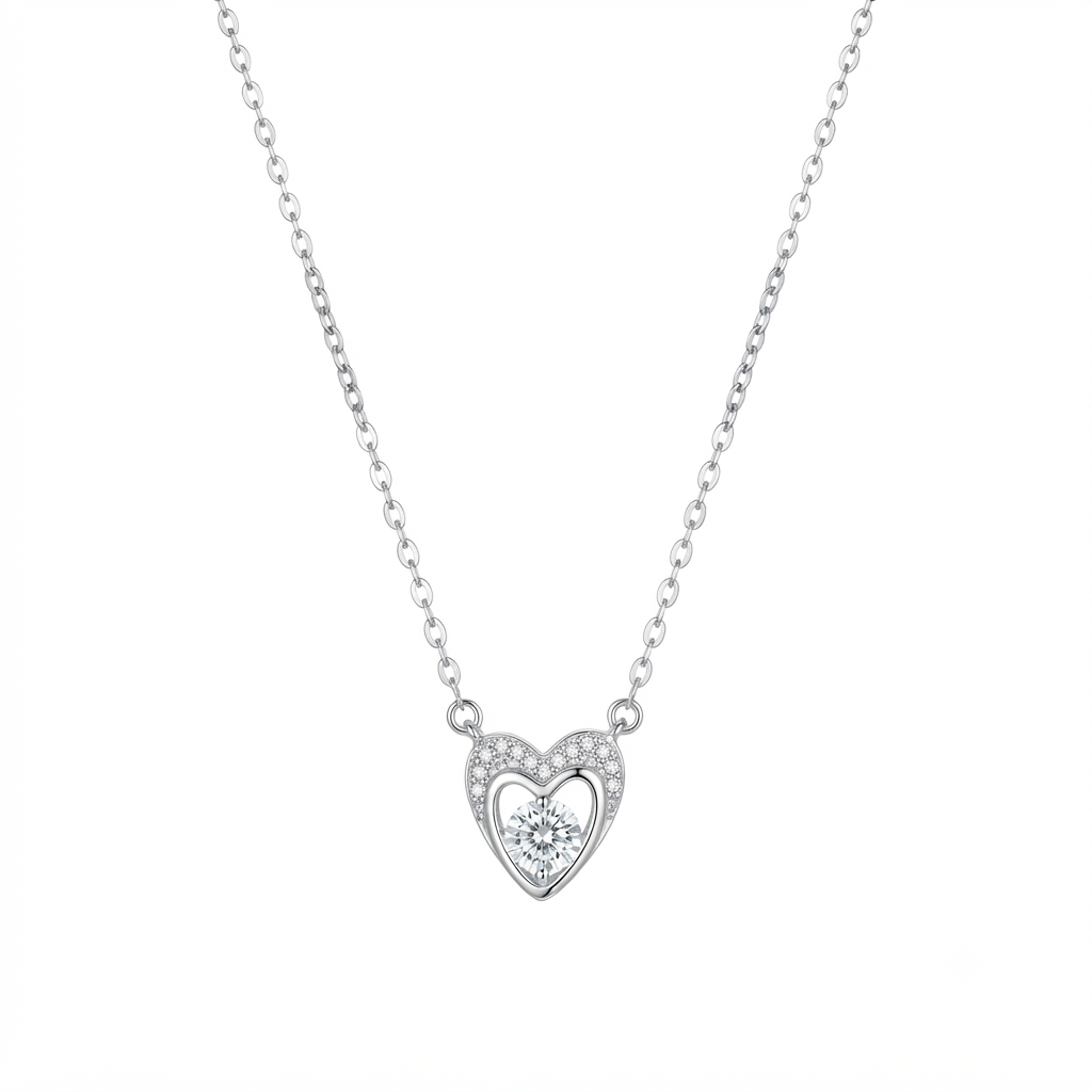 Solitaire Heart Silver Necklace