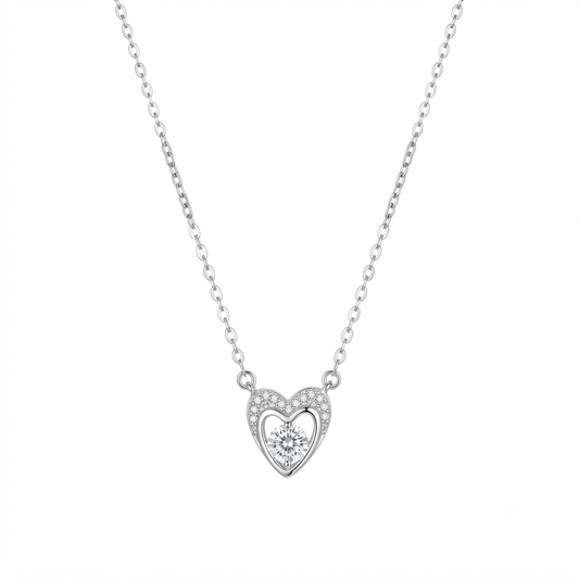 Solitaire Heart Silver Necklace