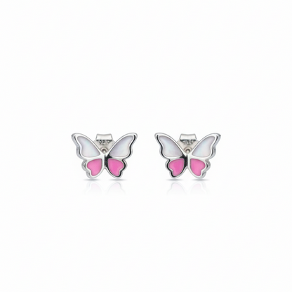 Pink Glasswing Silver Earrings